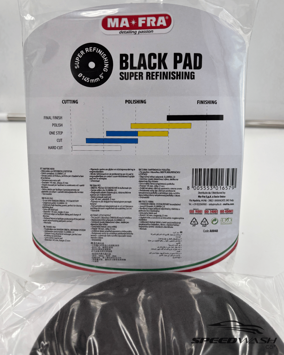 Tampone di finitura Black Pad MAFRA per lucidatura auto – 145 mm