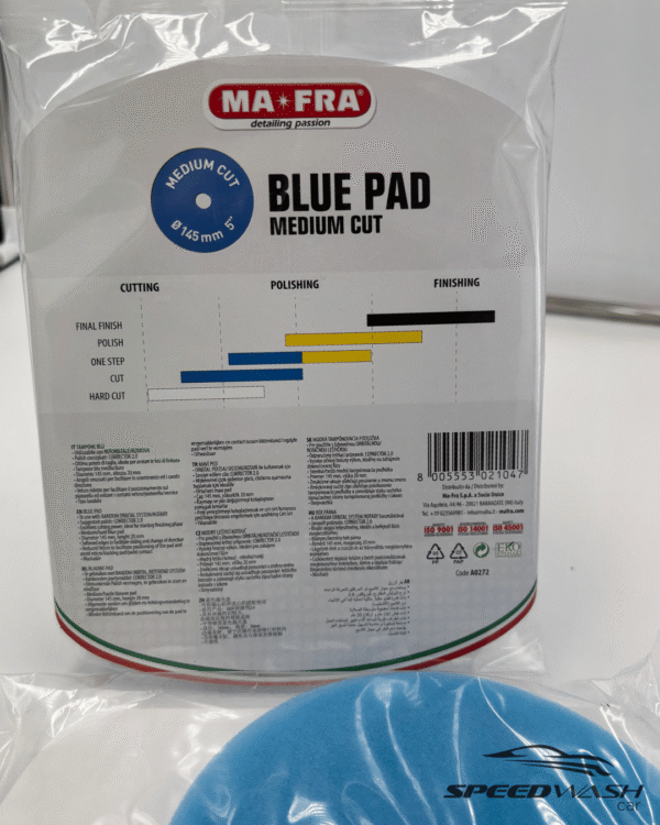 Tampone MAFRA Blue Pad Medium Cut per lucidatura auto – 145 mm