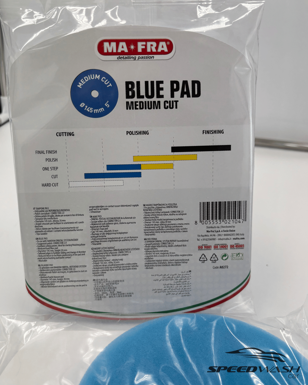 Tampone MAFRA Blue Pad Medium Cut per lucidatura auto – 145 mm