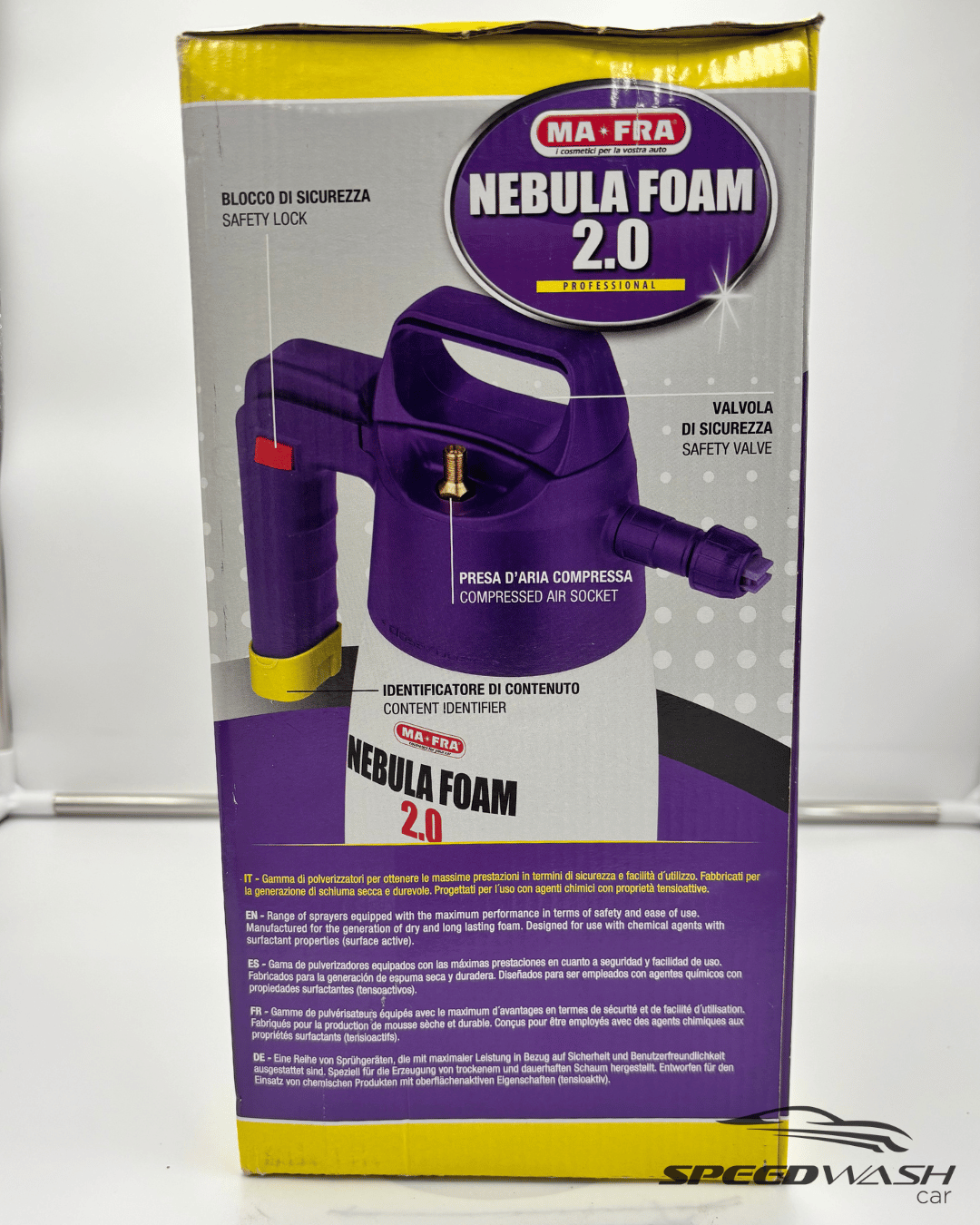 Nebula Foam 2.0 MAFRA – Nebulizzatore schiumogeno professionale per auto con attacco aria compressa e tre ugelli regolabili.