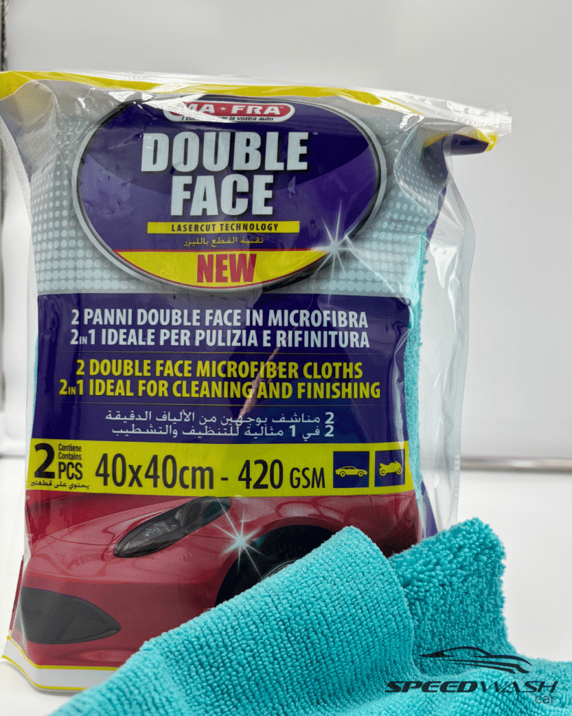 Panni Double Face MAFRA 40×40 420gsm (2 pezzi) – Microfibra lato corto per pulire e lato lungo per lucidare