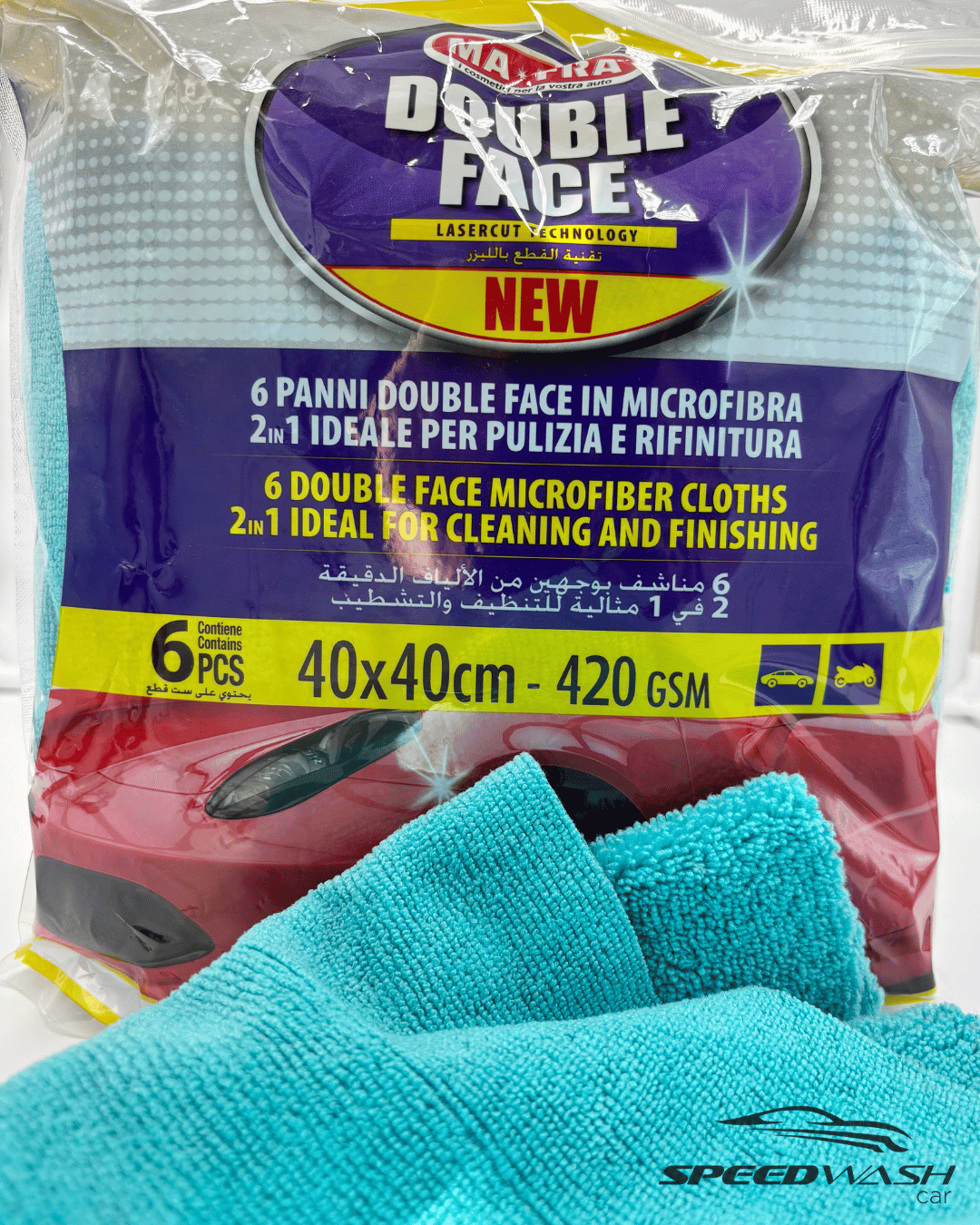 Panni Double Face New MAFRA – Kit 6 panni microfibra 40×40 ad alta densità per detailing auto