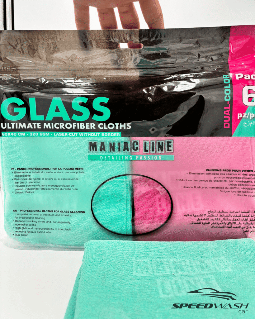 Panni Glass Maniac Line MAFRA – Set 6 microfibre ultrasottili per vetri e cristalli auto