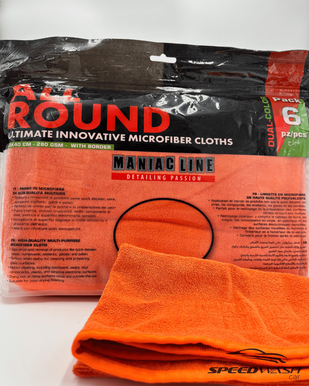 Panno All Round 280gsm – 6 pezzi MAFRA: microfibra multiuso per asciugatura, lucidatura e interni auto