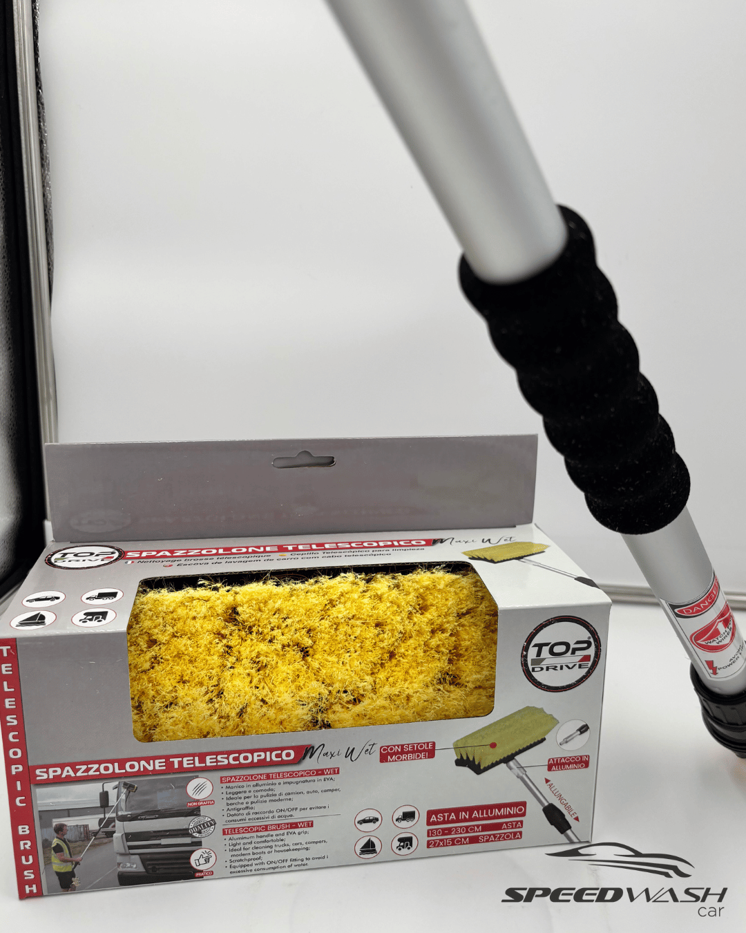 Spazzolone telescopico TOP DRIVE con asta estensibile per lavaggio camion, furgoni e camper